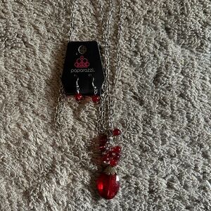 Paparazzi Crimson and Silver Necklace Set
